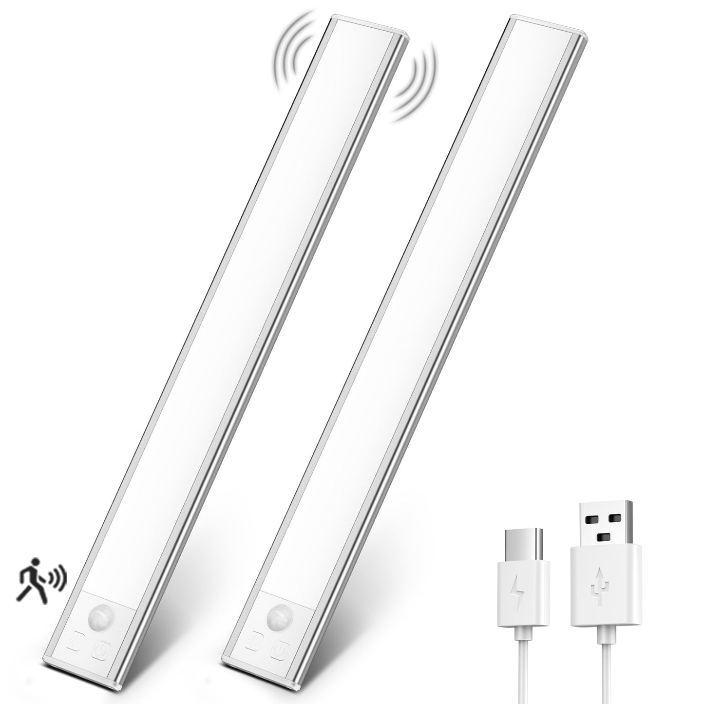 OUILA Luz de Armario con Sensor Movimiento 6500K Recargable Luz Nocturna, 41CM Regulable Lampara LED Adhesiva para Gabinete, Pasillo, Escalera, Sótano, Cocina, Garaje