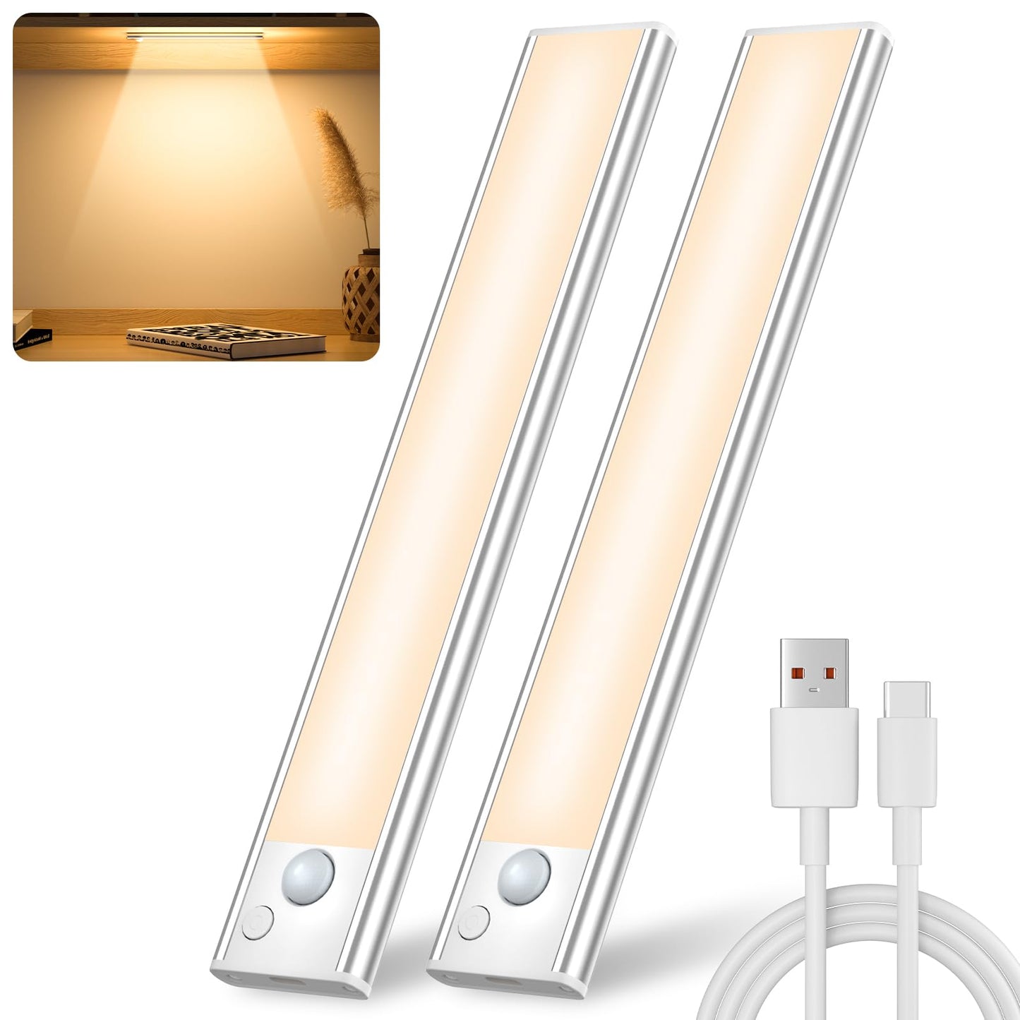 Luz LED Sensor Movimiento Cocina - Armario Luces Pilas Adhesiva Recargable Lampara sin Cables Bajo Mueble Interior Armarios Tira Lamparas Magnetica Pared Barra Light Iluminacion Inalambrica Lights USB