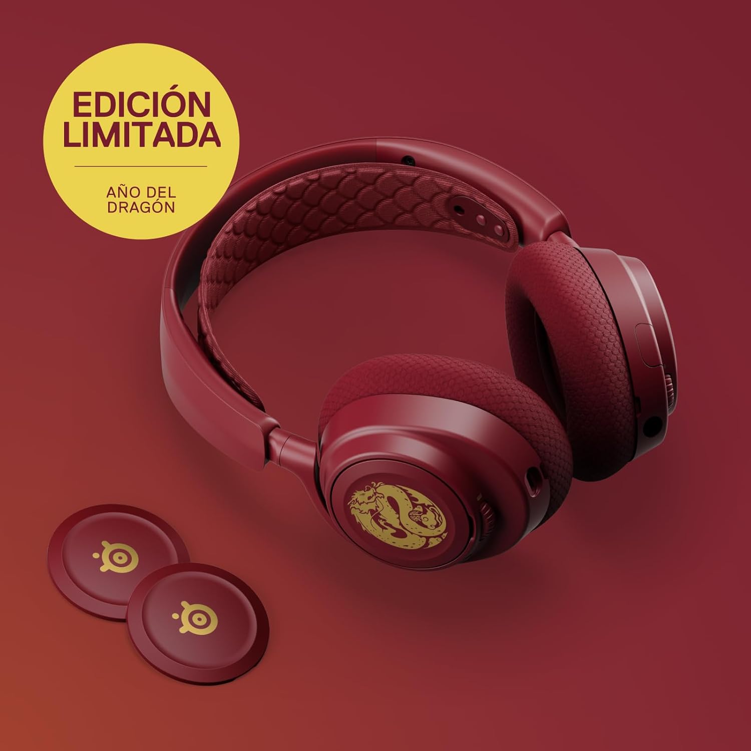 SteelSeries Arctis Nova 7 Wireless - Auriculares Gaming multiplataforma - Dragon Edition - 2 Sets de Placas Inalámbrico Dual 2,4 GHz y Bluetooth - 38h por Carga rápida - PC, PS, Mac, móvil, Switch