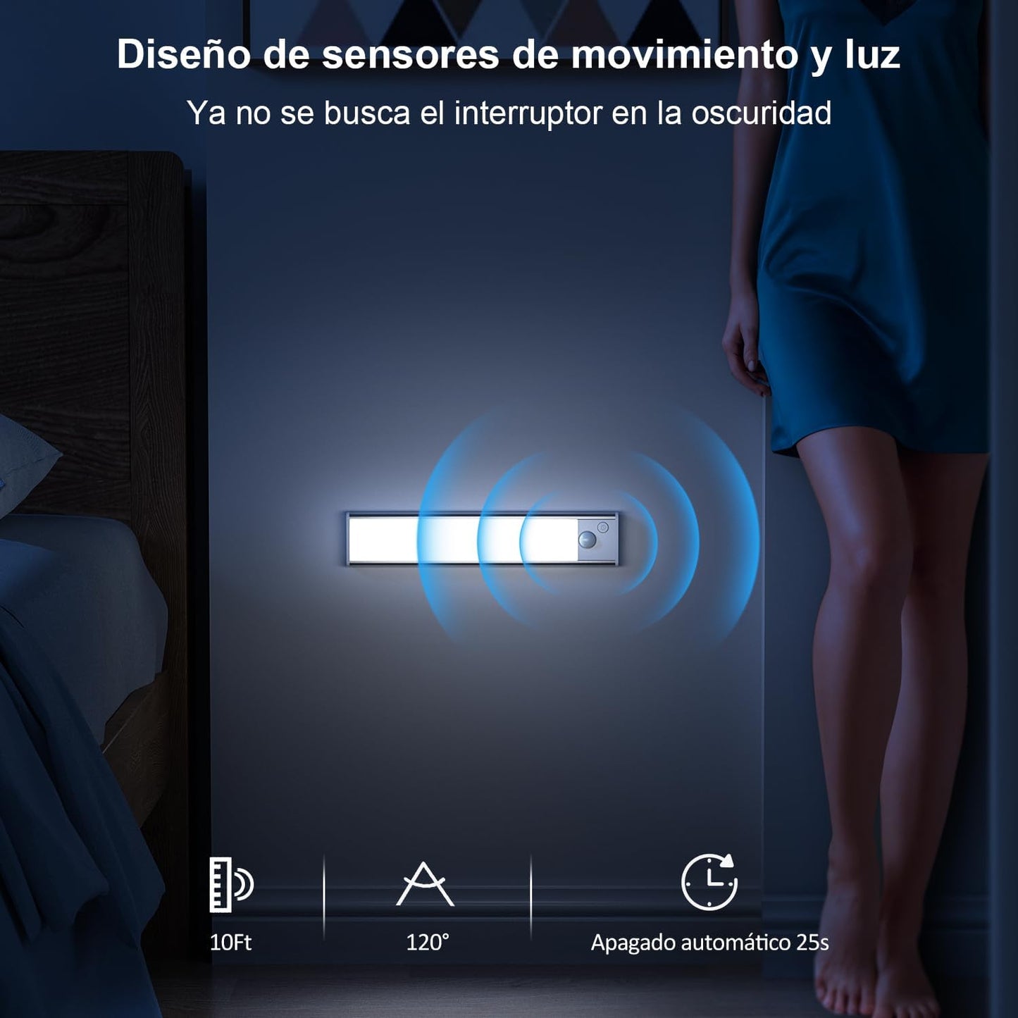 Luz LED Sensor Movimiento Cocina - Armario Luces Pilas Adhesiva Recargable Lampara sin Cables Bajo Mueble Interior Armarios Tira Lamparas Magnetica Pared Barra Light Iluminacion Inalambrica Lights USB