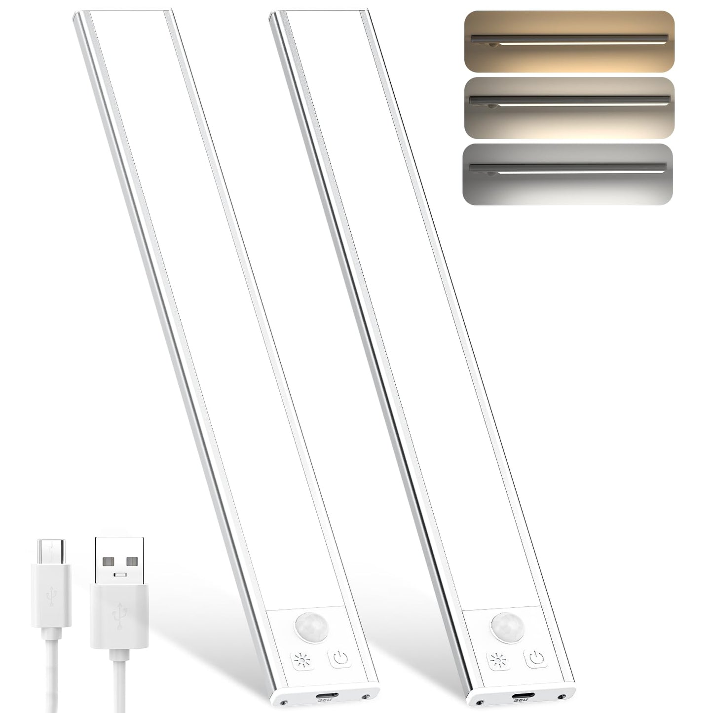 OUILA Luz de Armario con Sensor Movimiento 6500K Recargable Luz Nocturna, 41CM Regulable Lampara LED Adhesiva para Gabinete, Pasillo, Escalera, Sótano, Cocina, Garaje