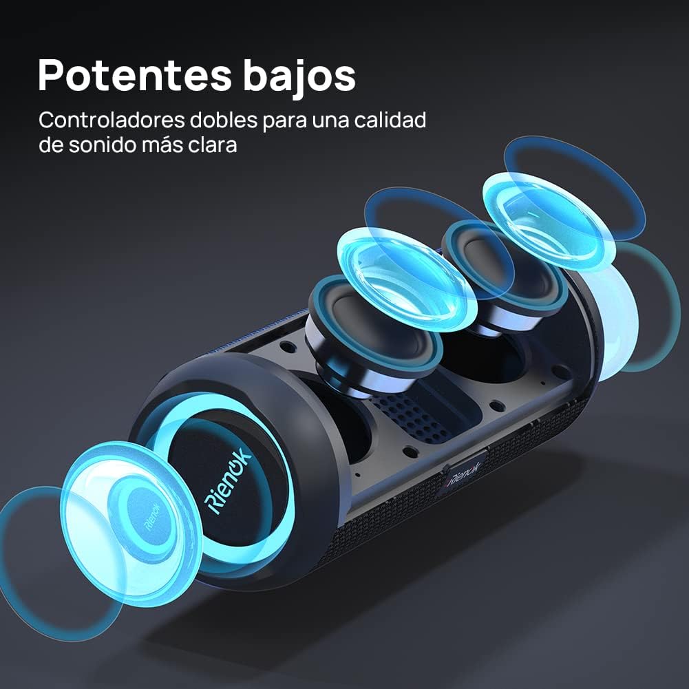 Altavoz Bluetooth 5.3 Portátil Impermeable IPX7 con Bass y Sonido Estéreo