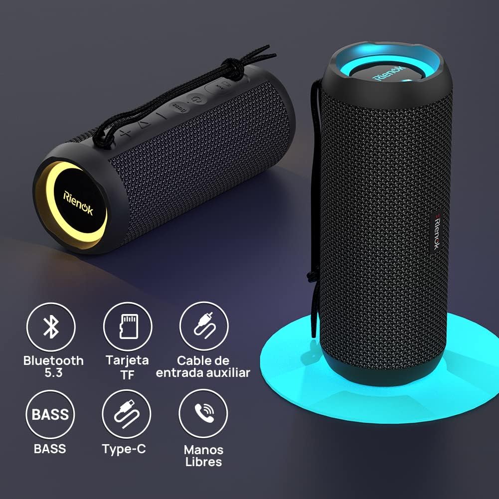 Altavoz Bluetooth 5.3 Portátil Impermeable IPX7 con Bass y Sonido Estéreo