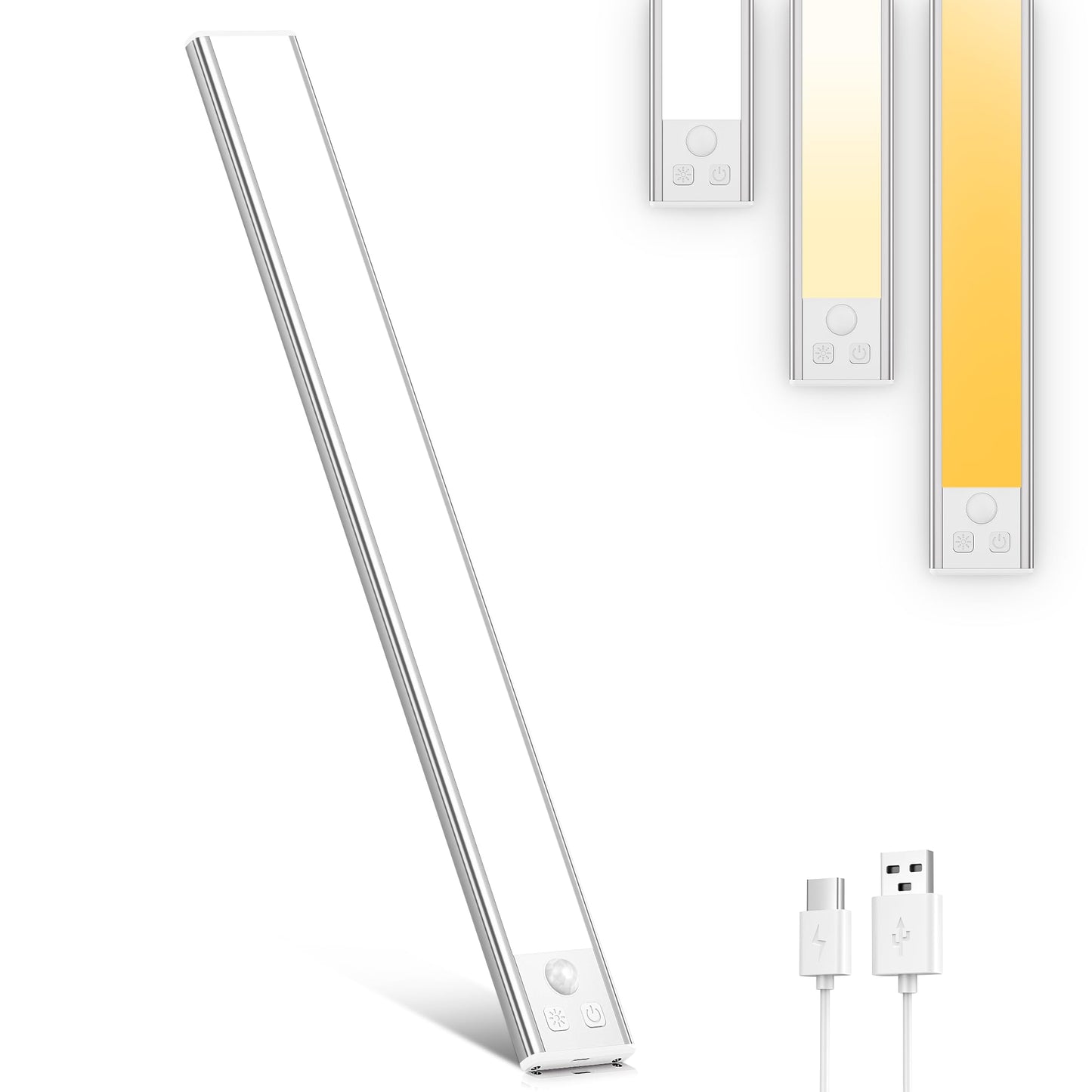 OUILA Luz de Armario con Sensor Movimiento 6500K Recargable Luz Nocturna, 41CM Regulable Lampara LED Adhesiva para Gabinete, Pasillo, Escalera, Sótano, Cocina, Garaje