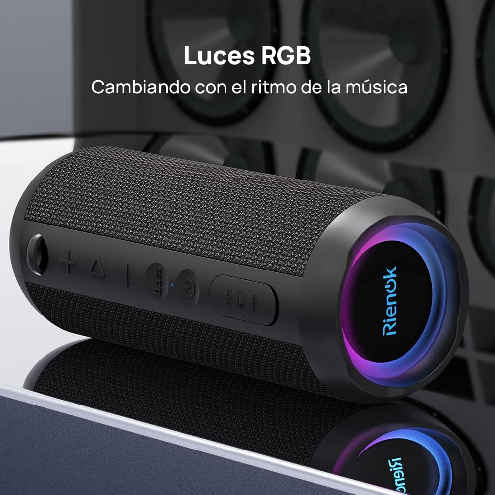 Altavoz Bluetooth 5.3 Portátil Impermeable IPX7 con Bass y Sonido Estéreo