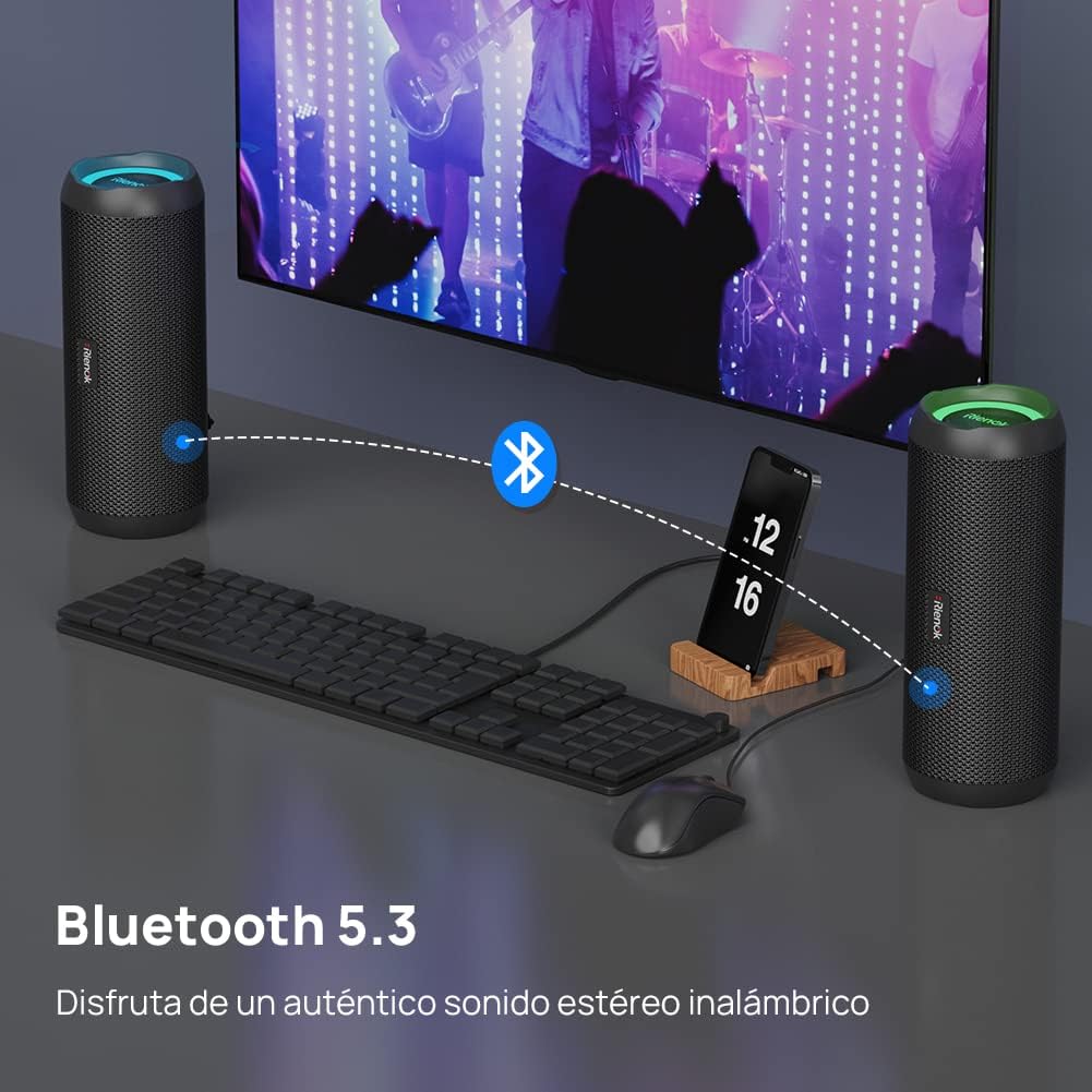 Altavoz Bluetooth 5.3 Portátil Impermeable IPX7 con Bass y Sonido Estéreo