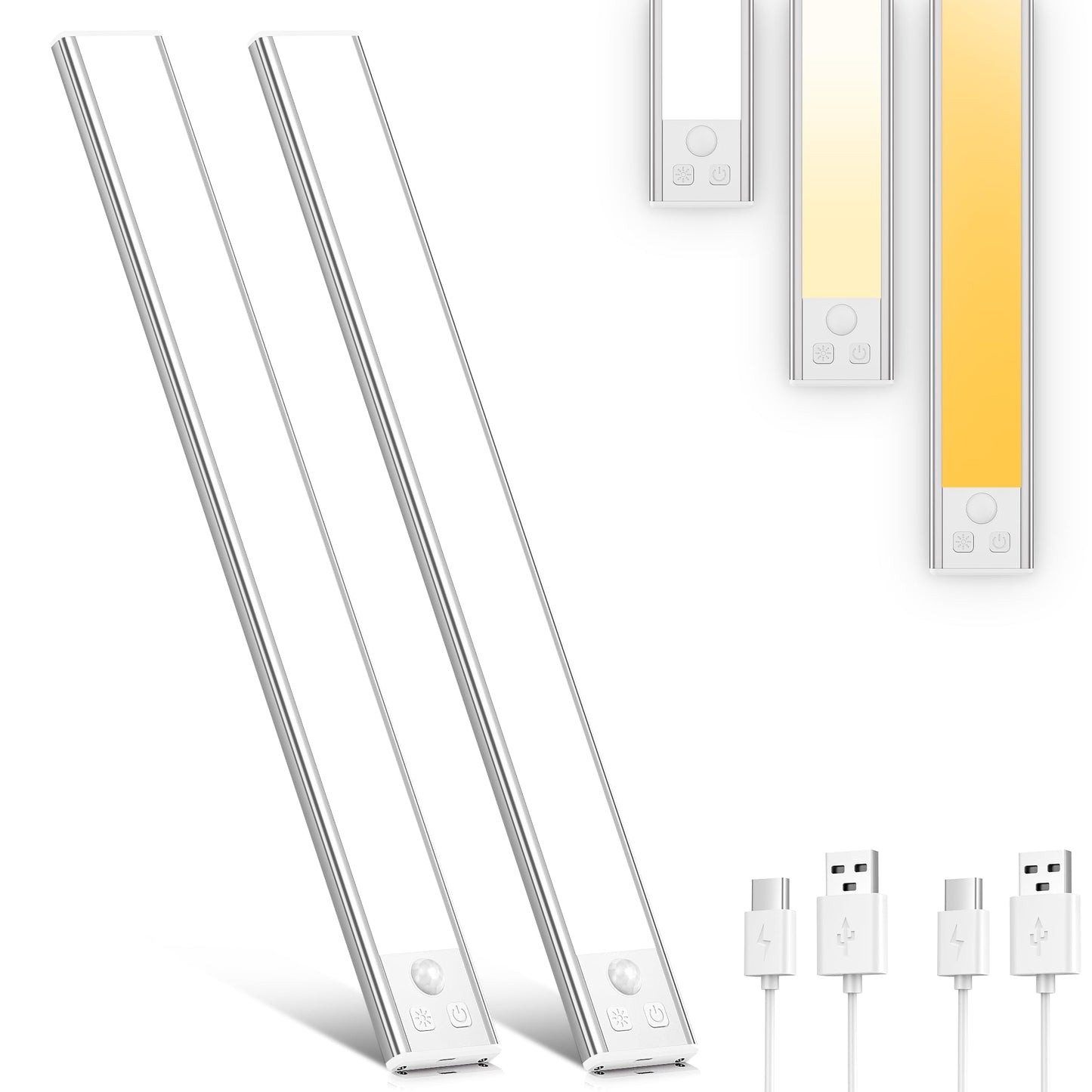 OUILA Luz de Armario con Sensor Movimiento 6500K Recargable Luz Nocturna, 41CM Regulable Lampara LED Adhesiva para Gabinete, Pasillo, Escalera, Sótano, Cocina, Garaje