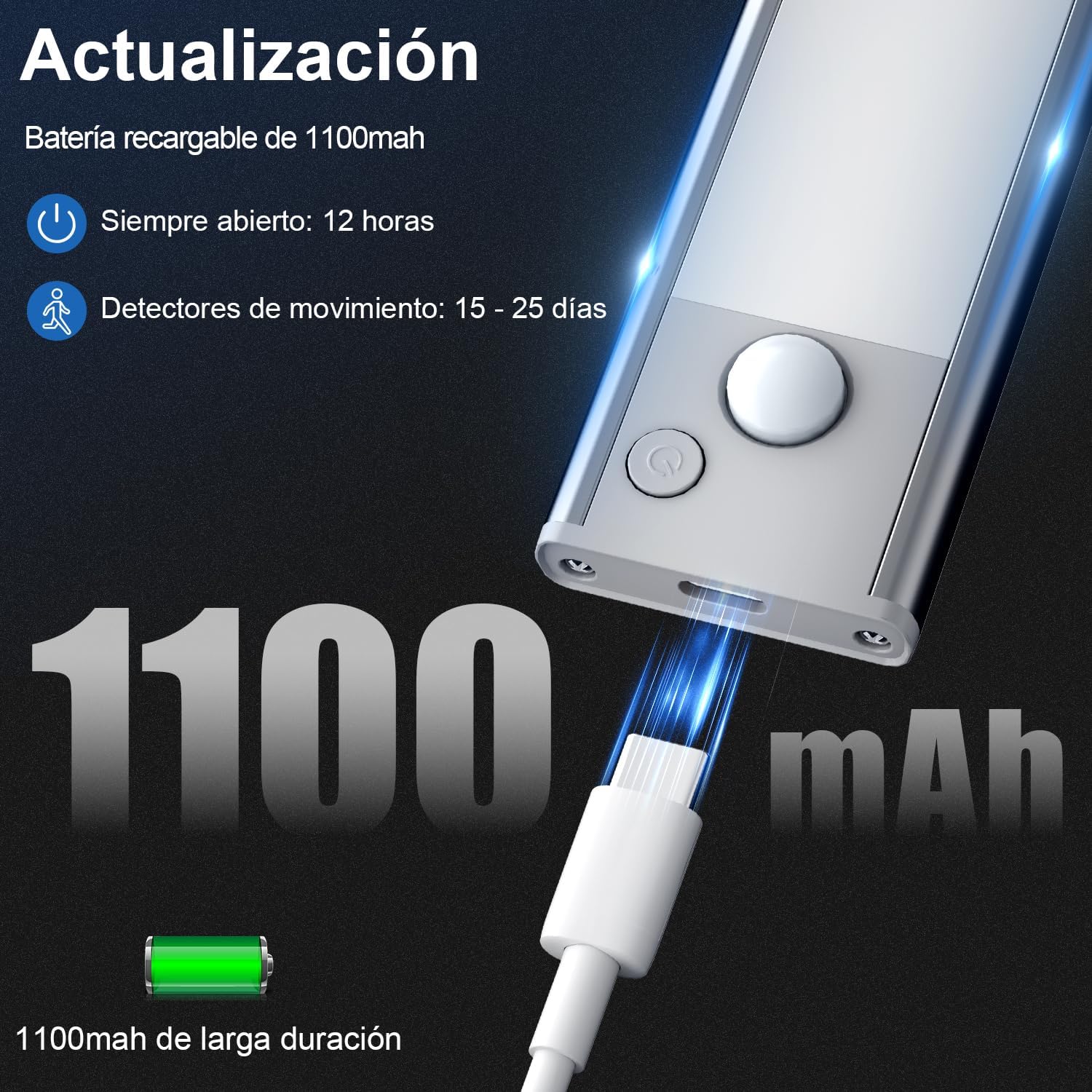 Luz LED Sensor Movimiento Cocina - Armario Luces Pilas Adhesiva Recargable Lampara sin Cables Bajo Mueble Interior Armarios Tira Lamparas Magnetica Pared Barra Light Iluminacion Inalambrica Lights USB