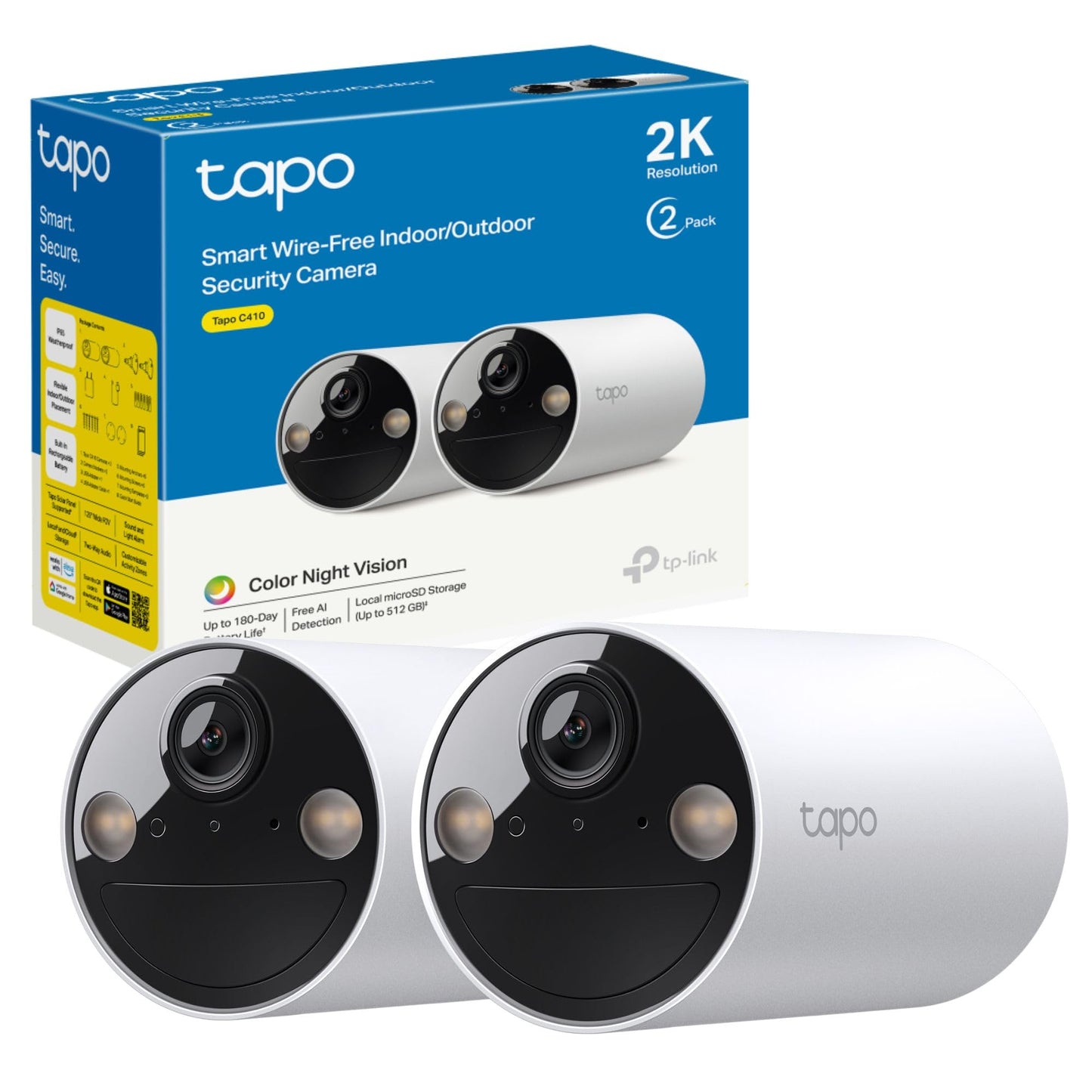 Tapo C410 Kit - Cámara de vigilancia Solar con batería Exterior, Detección de Personas por IA, 2K 3 MP, visión Nocturna de Color, Memoria microSD, batería no extraíble de 6400mAh, Audio bidireccional