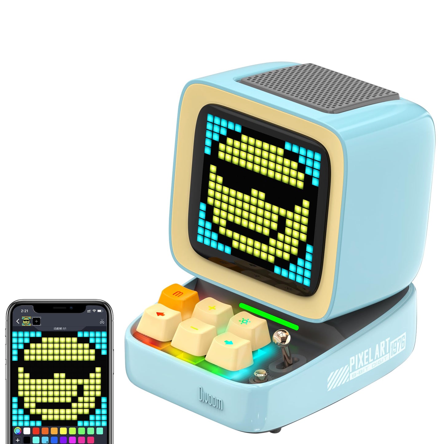 Divoom Ditoo Altavoz Bluetooth Portátil con Pantalla De Píxeles Retro, Control De App De Teléfono Inteligente/Teclado Mecánico con Retroiluminación RGB (Blanco)