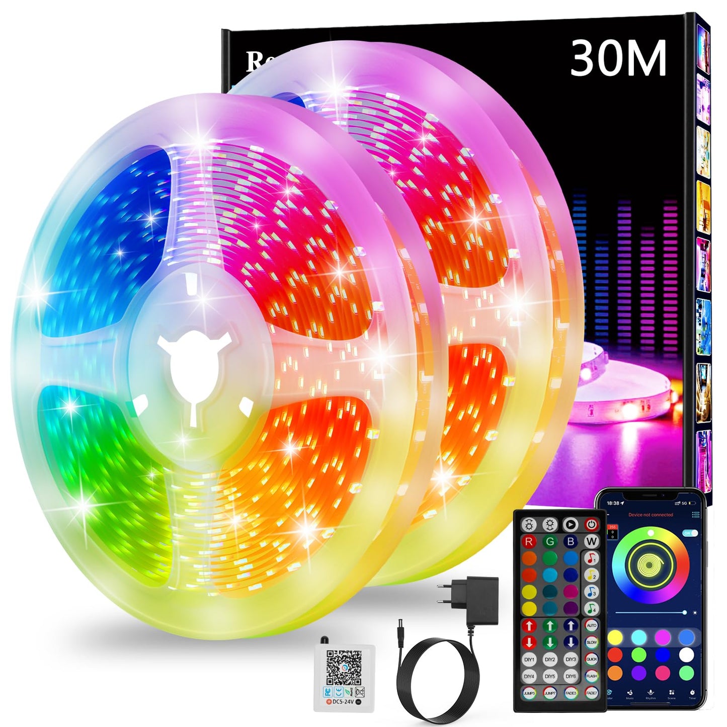 Tira LED, luces LED 20 metros, Luces Led Habitacion, RGB Bluetooth Tiras LED Luz Led Adhesiva con Control Remoto y Inteligente Control de APP, Cambia el Color con la Musica (2x10m)