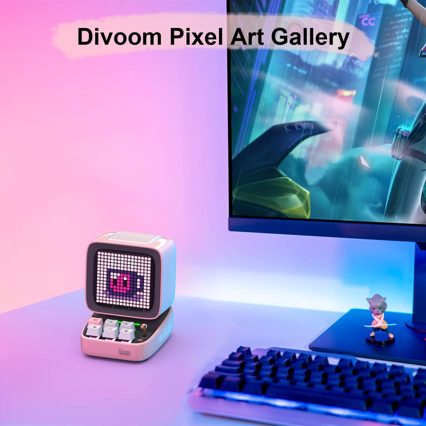 Divoom Ditoo Altavoz Bluetooth Portátil con Pantalla De Píxeles Retro, Control De App De Teléfono Inteligente/Teclado Mecánico con Retroiluminación RGB (Blanco)