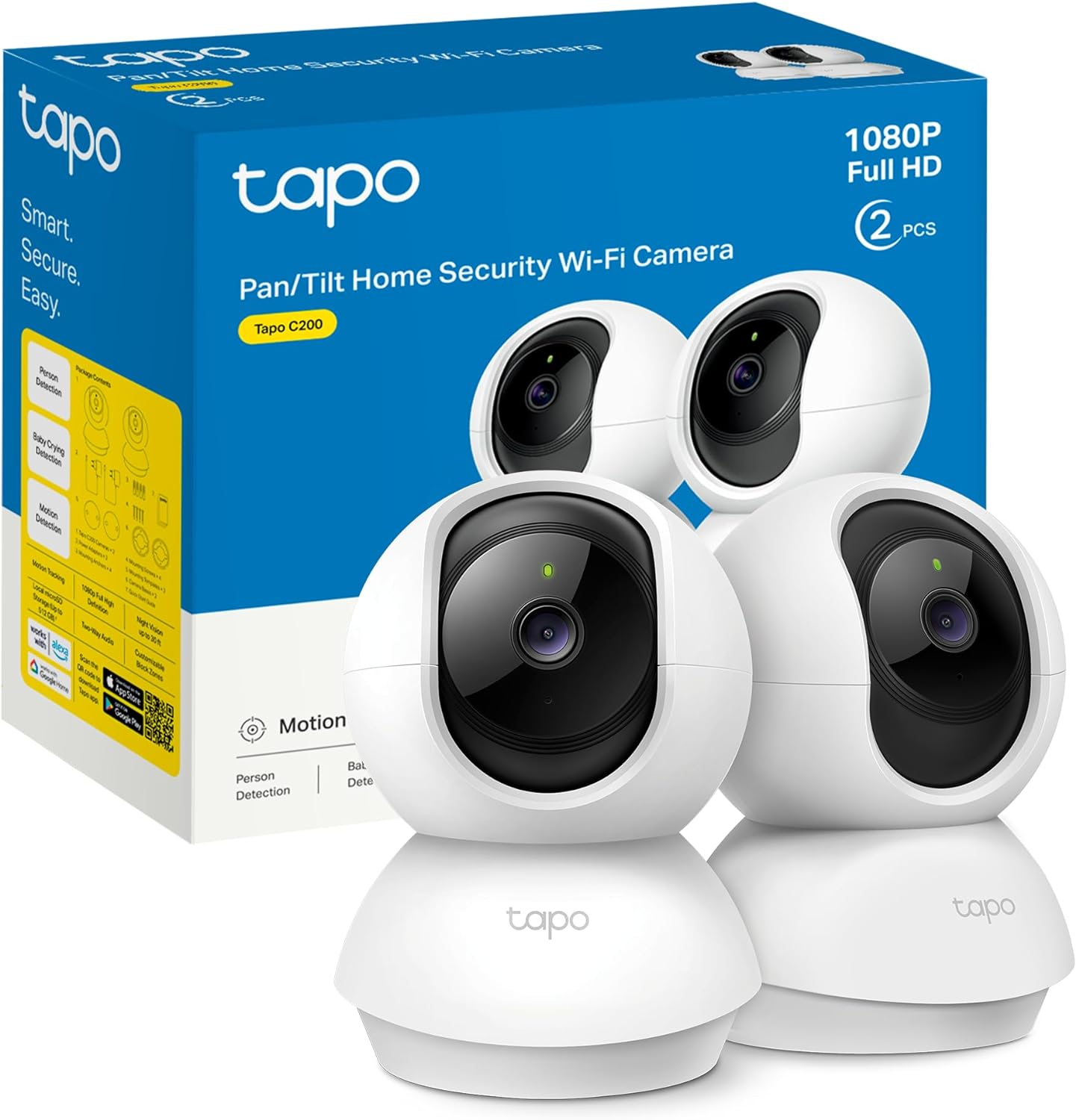 Tapo C200P2 - Cámara IP WiFi 360° Cámara de Vigilancia FHD 1080p,Visión Nocturna, Notificaciones en Tiempo Real, Admite Tarjeta SD,Detección de Movimiento,Control Remoto,Compatible con Alexa